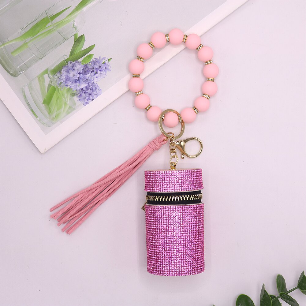 Wholesale Leopard Cow Pattern Leather with Diamond Mouth Red Envelope Silicone Beaded Wrist Keychain